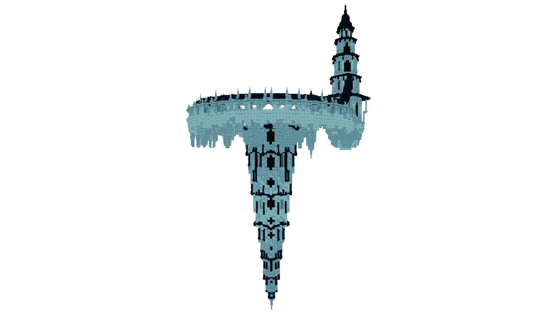 Floating Fantasy Castle With Circular Spire · back view