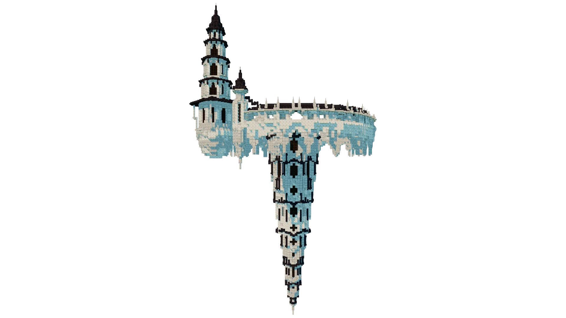 Floating Fantasy Castle With Circular Spire · front view