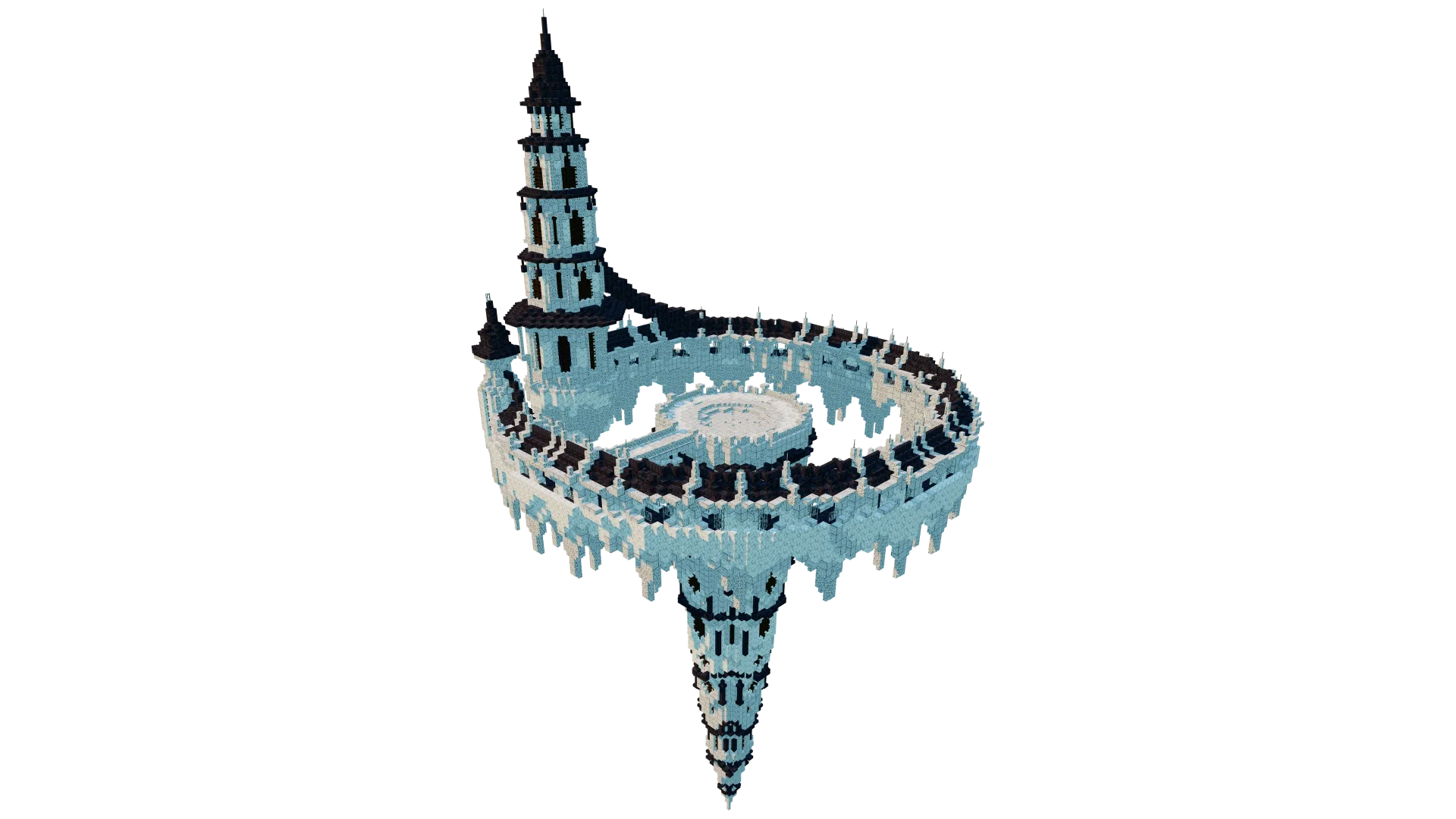 Floating Fantasy Castle With Circular Spire · isometric view