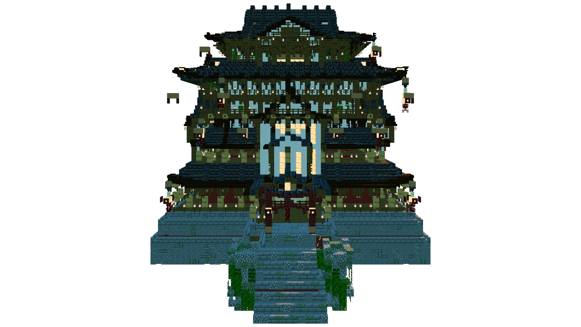 Japanese Mansion With Tiered Roofs · back view