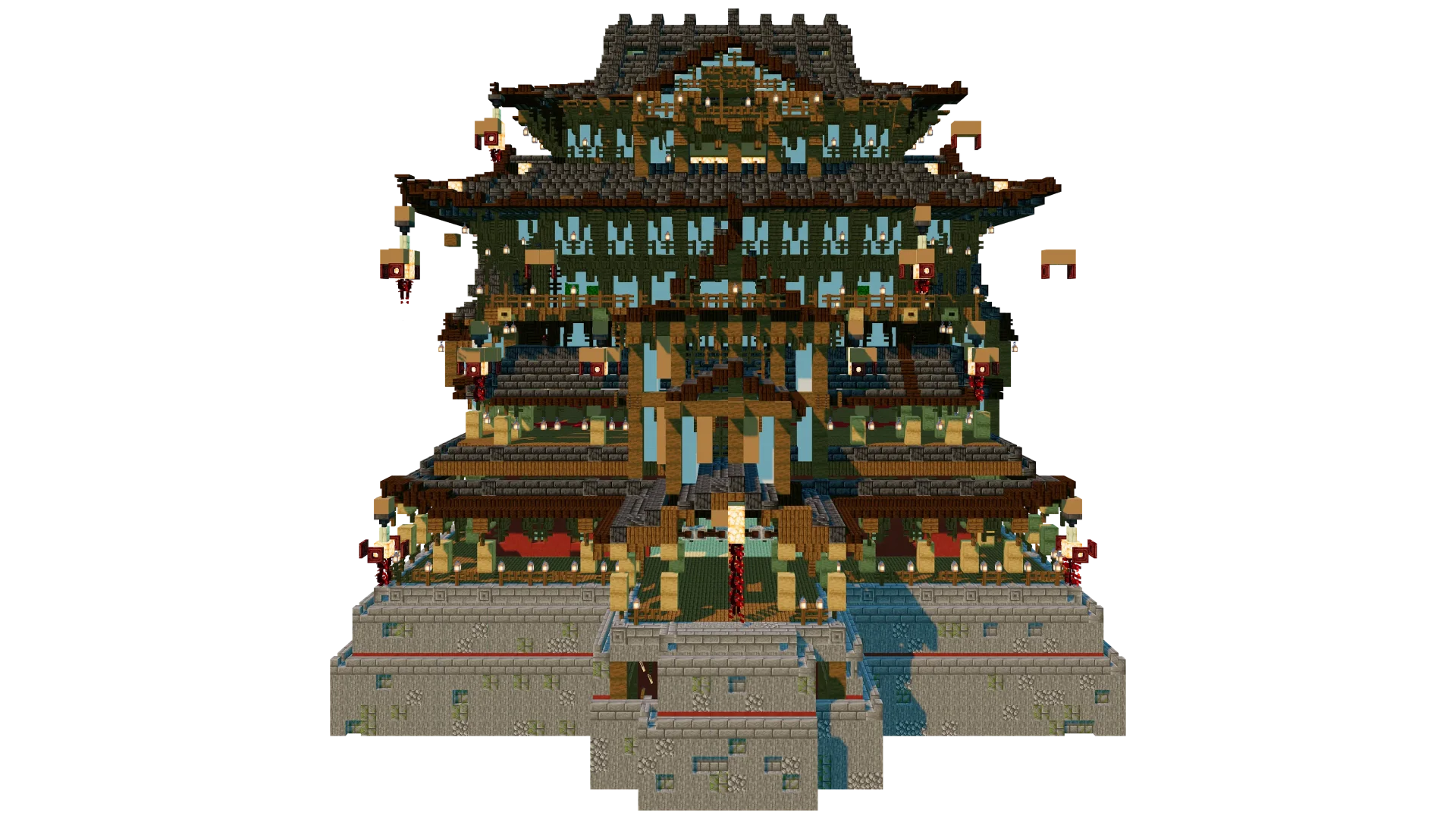 Japanese Mansion With Tiered Roofs · front view