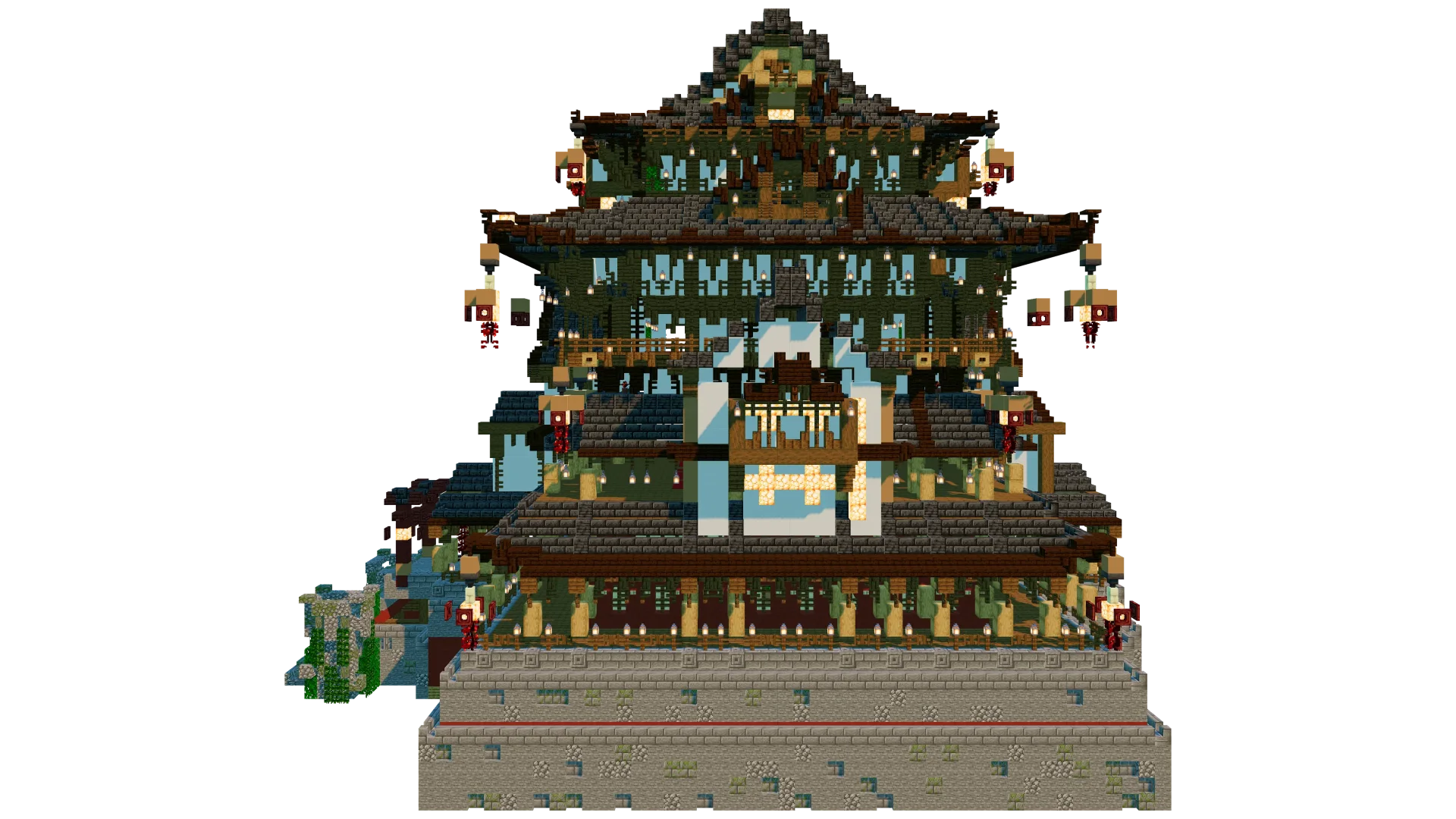Japanese Mansion With Tiered Roofs · left view