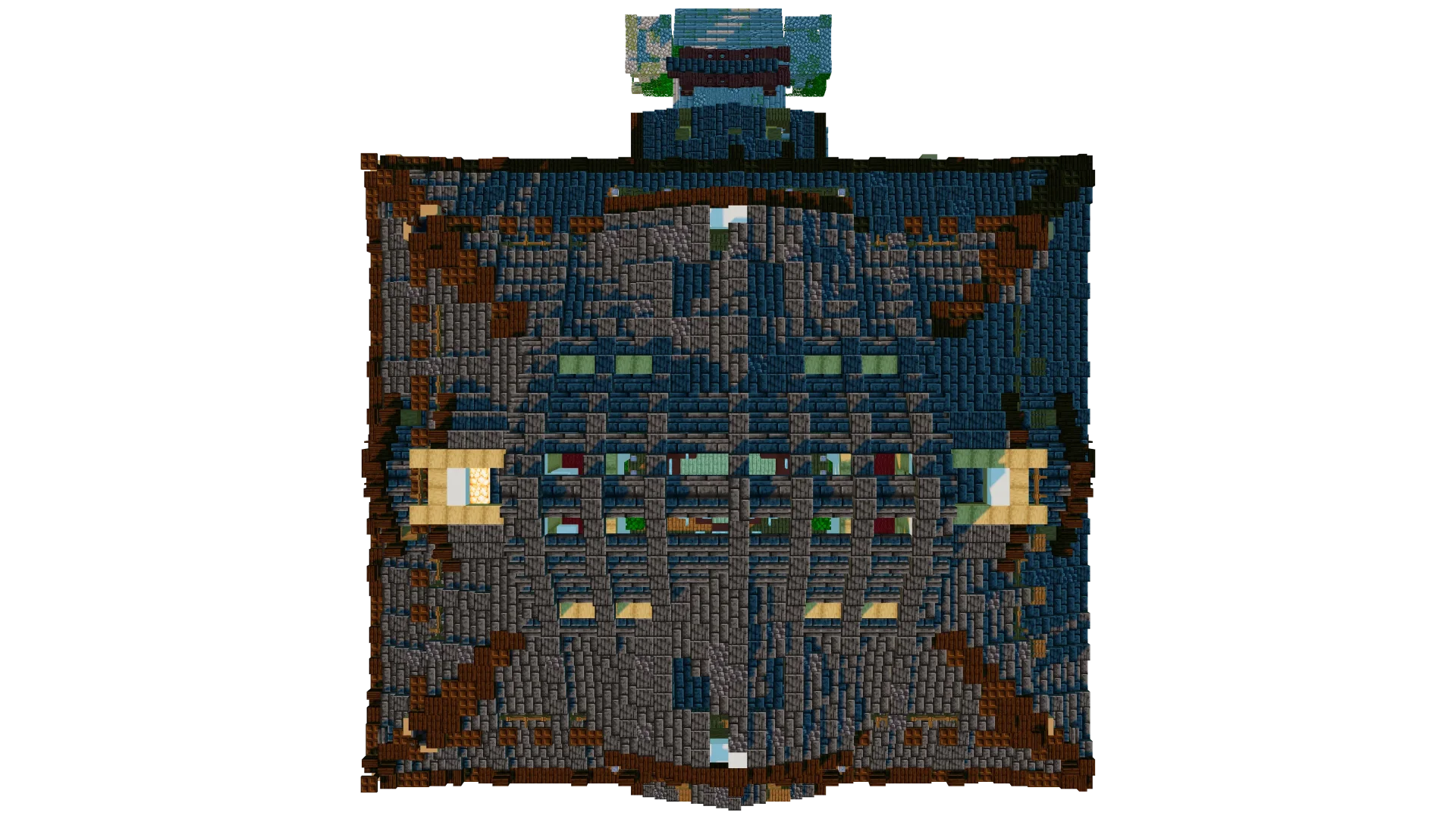Japanese Mansion With Tiered Roofs · top view