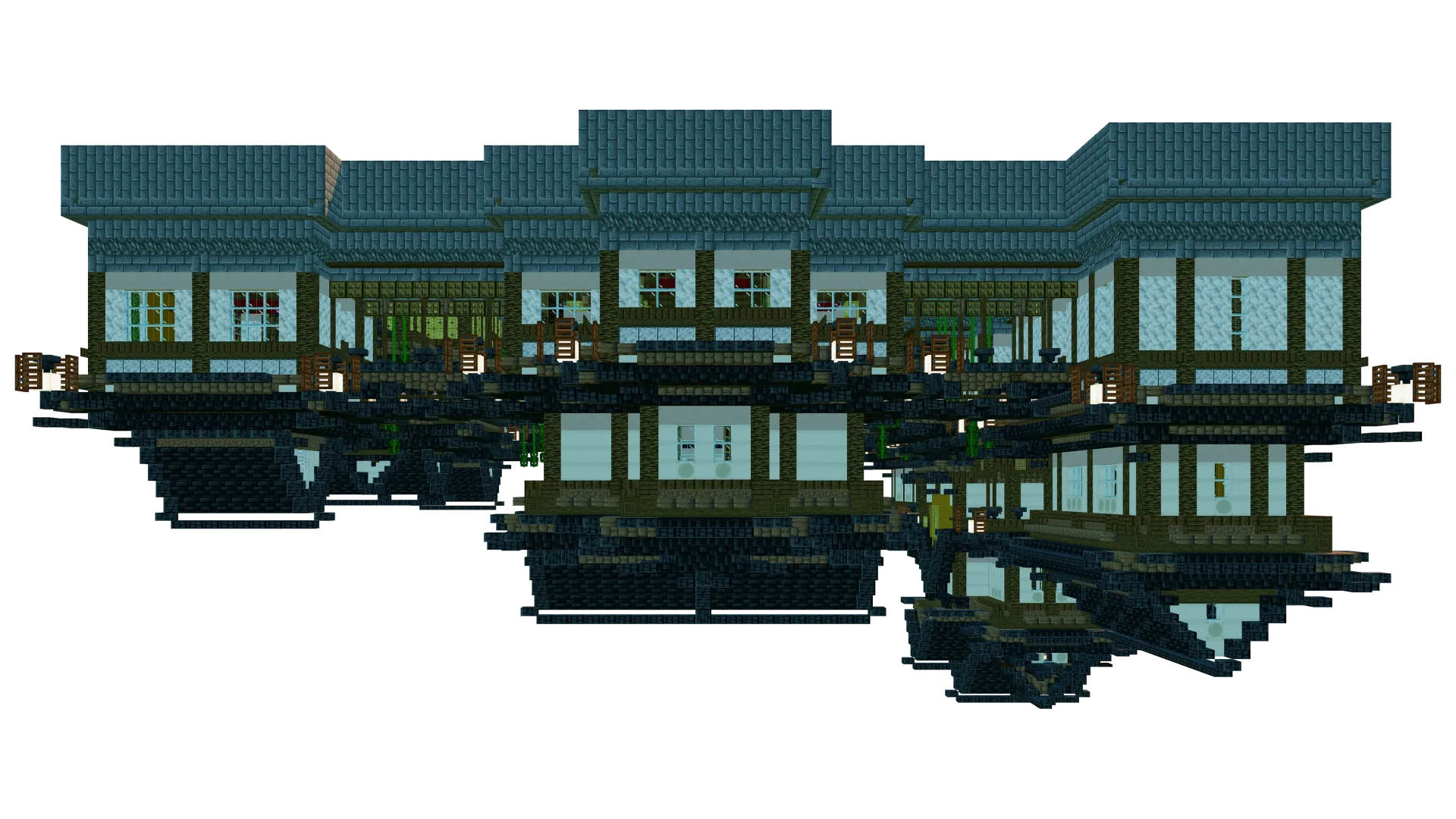 Japanese Temple With Rooftop Garden · back view