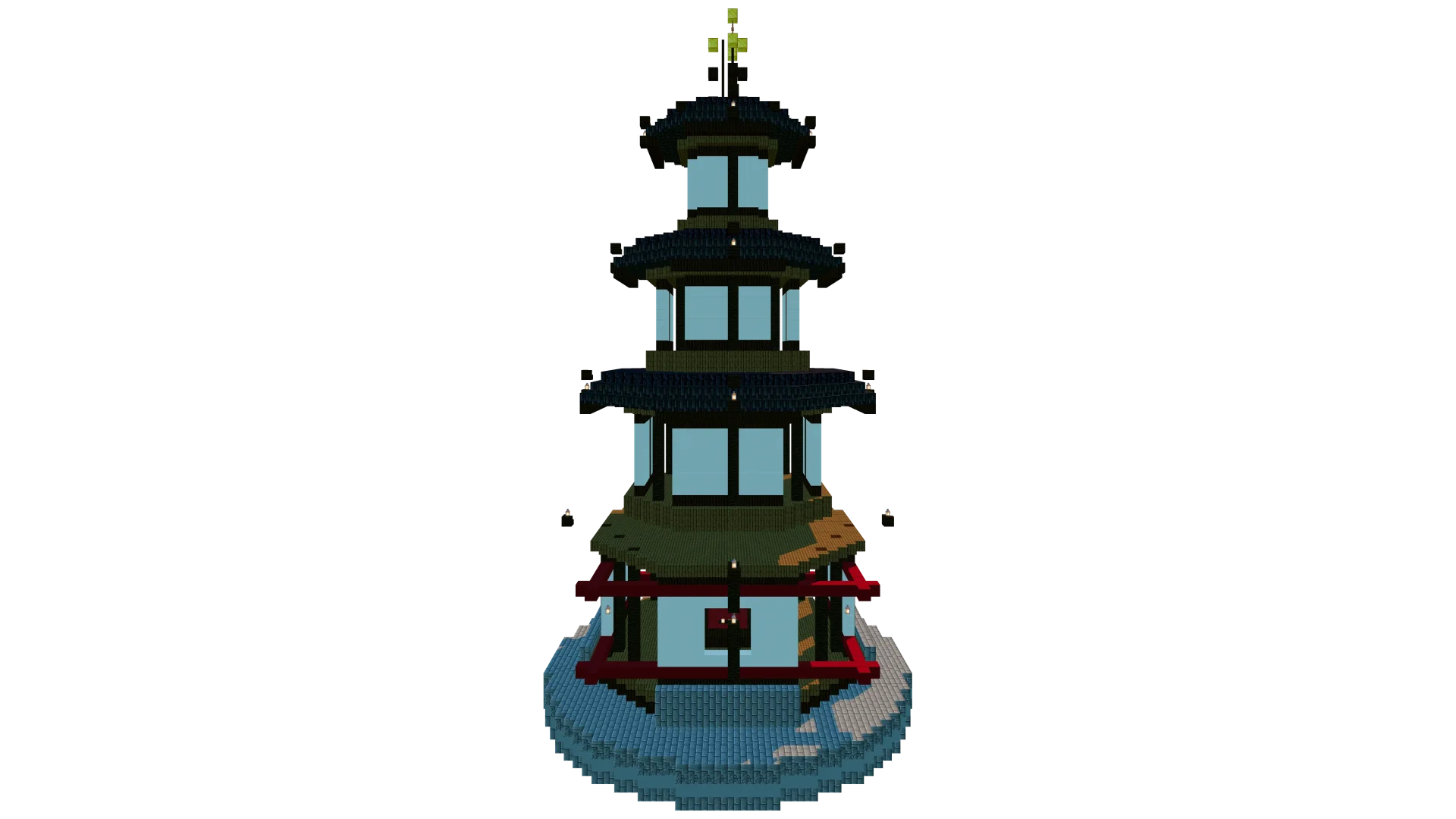 Detailed Japanese Pagoda Tower · back view