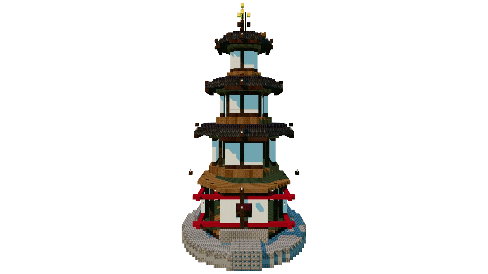 Detailed Japanese Pagoda Tower · front view