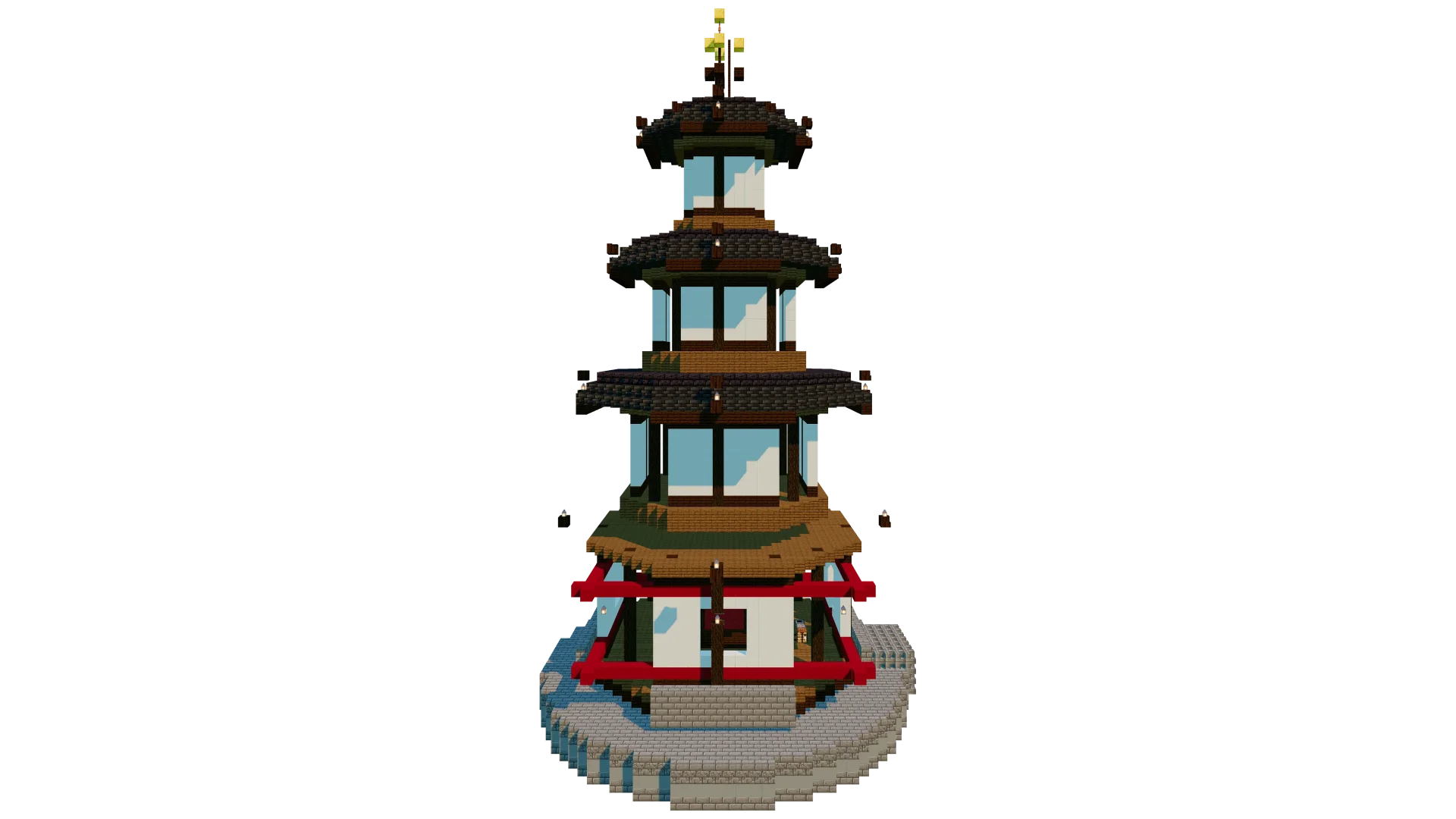 Detailed Japanese Pagoda Tower · left view