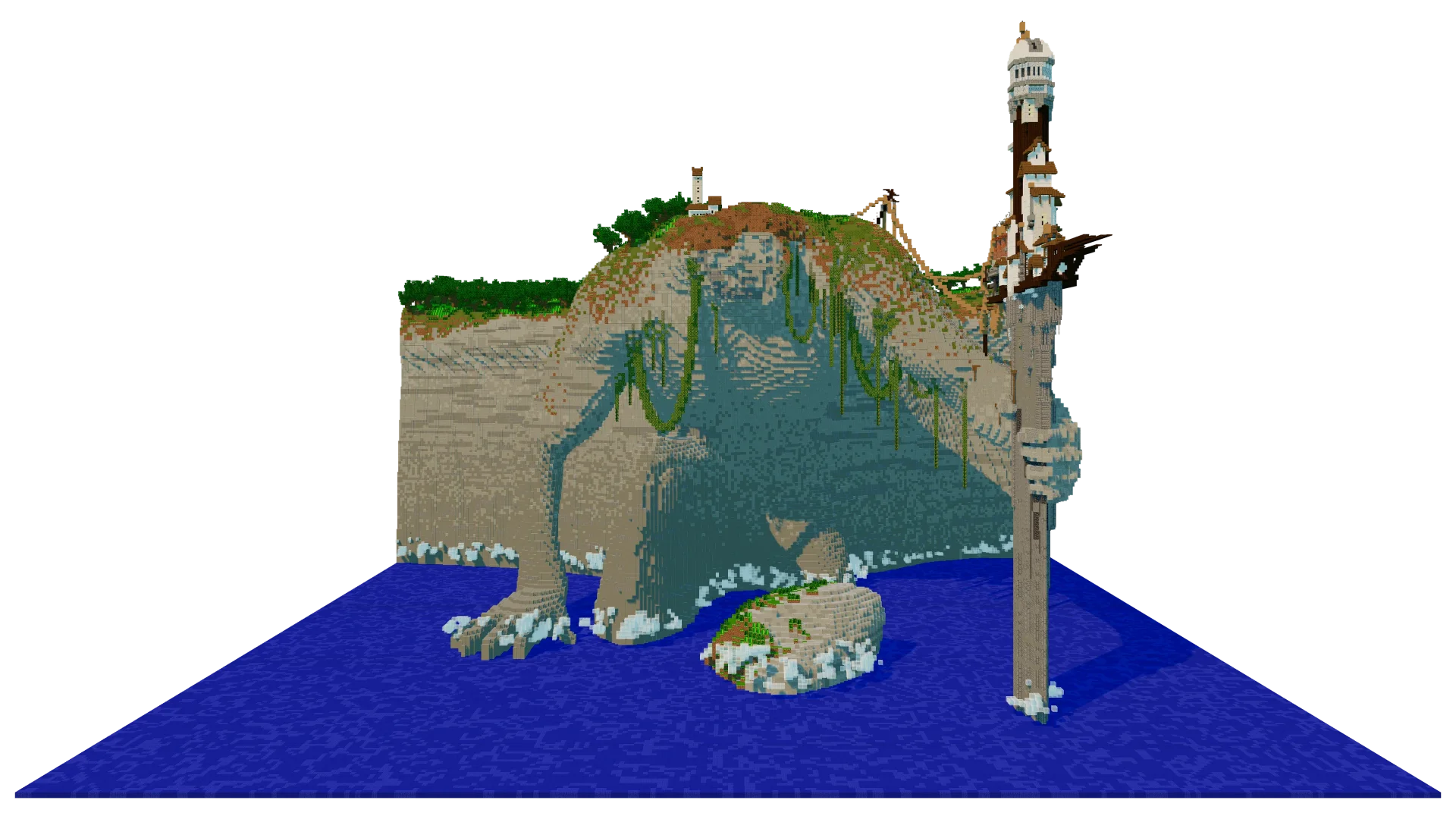 Fantasy Cliffside Lighthouse with Coastal Landscape · front view