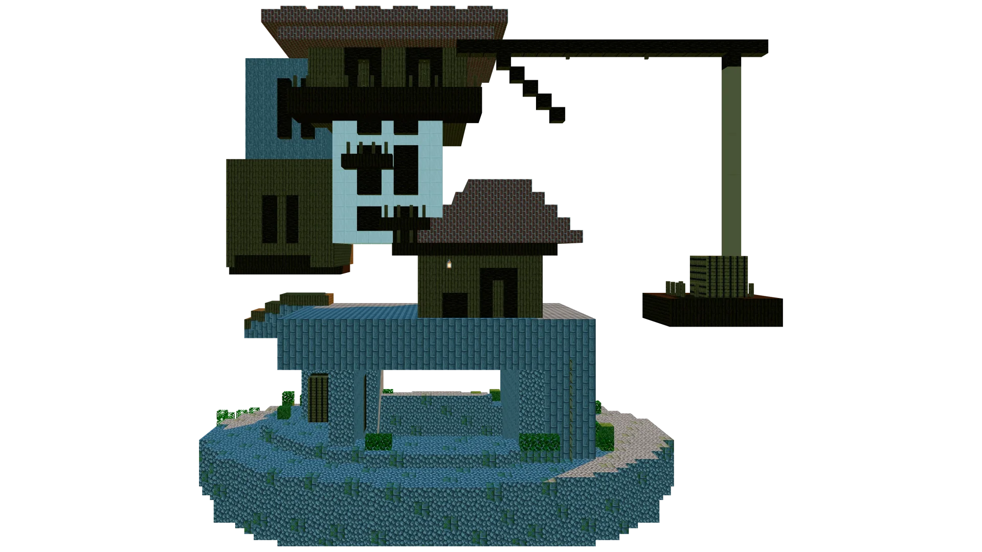 Seaside Timber House with Crane · back view